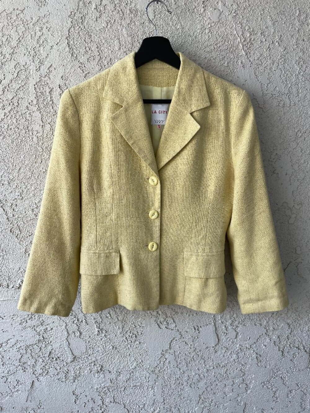 Vintage La City Paris Yellow Linen Blend Blazer Jacket French Made Size 4